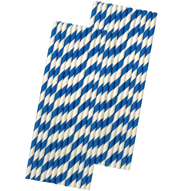 Outside the Box Papers Striped Paper Straws - Navy Blue White - 7.75 Inches - Pack of 50- Outside the Box Papers Brand - Image 1